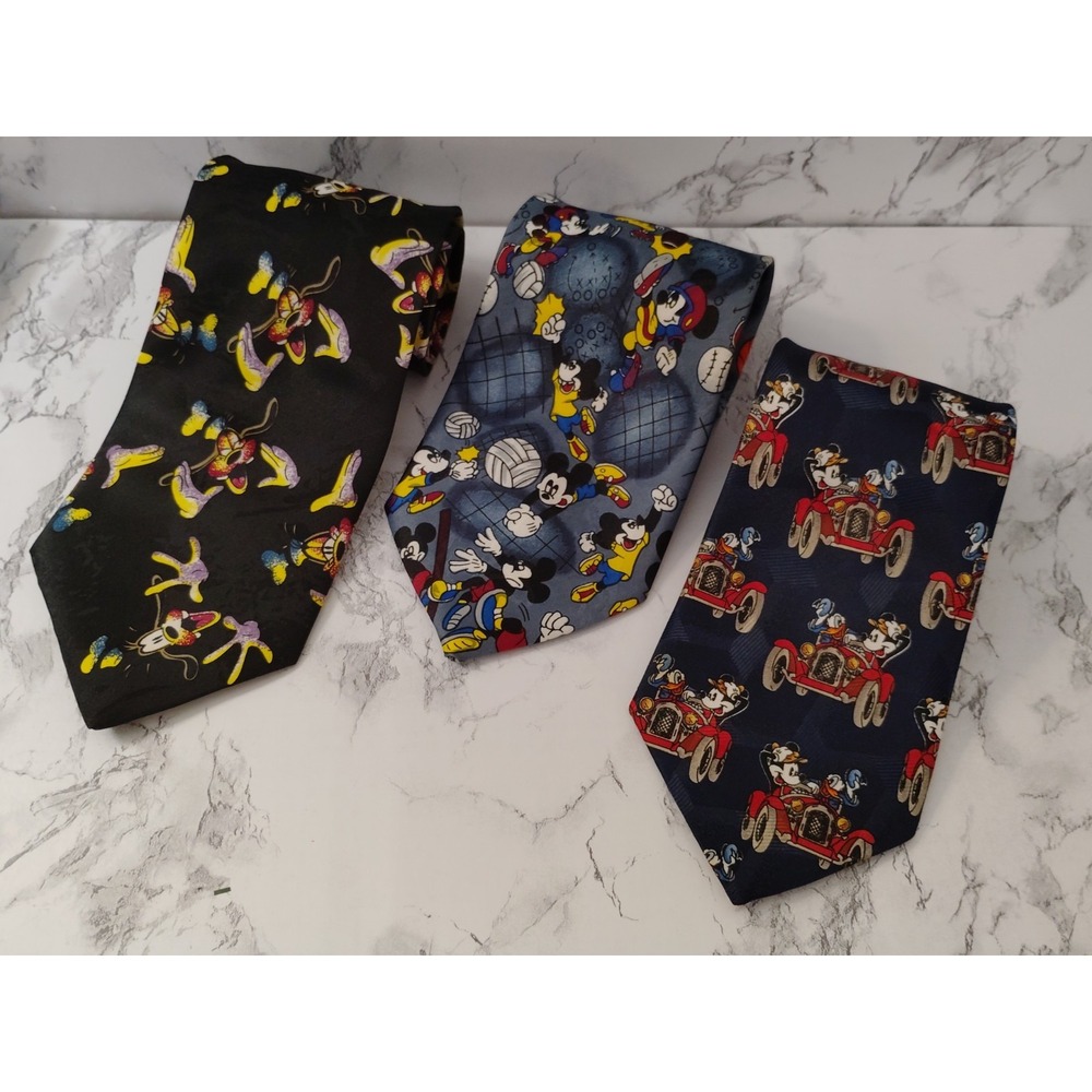 Set Of 3 Disney Mickey and Goofy Neck Tie Sport Basketball Football